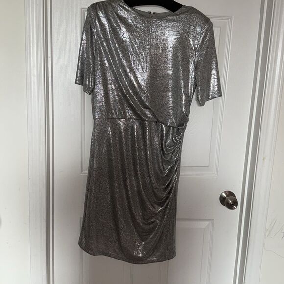 CATHERINE MALANDRINO Womens Cocktail Metallic Ruched Dress L NWT - Picture 9 of 13